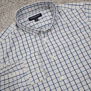 Mizzen Main Shirt Men XL White Blue Check Leeward Button Trim Fit Stretch Office